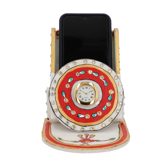 Marble Clock Phone Holder - Red and Gold - Picture 5 of 7